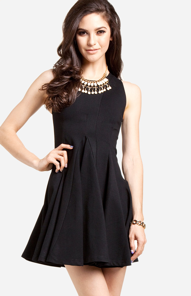 Structured Fit and Flare Dress in Black | DAILYLOOK