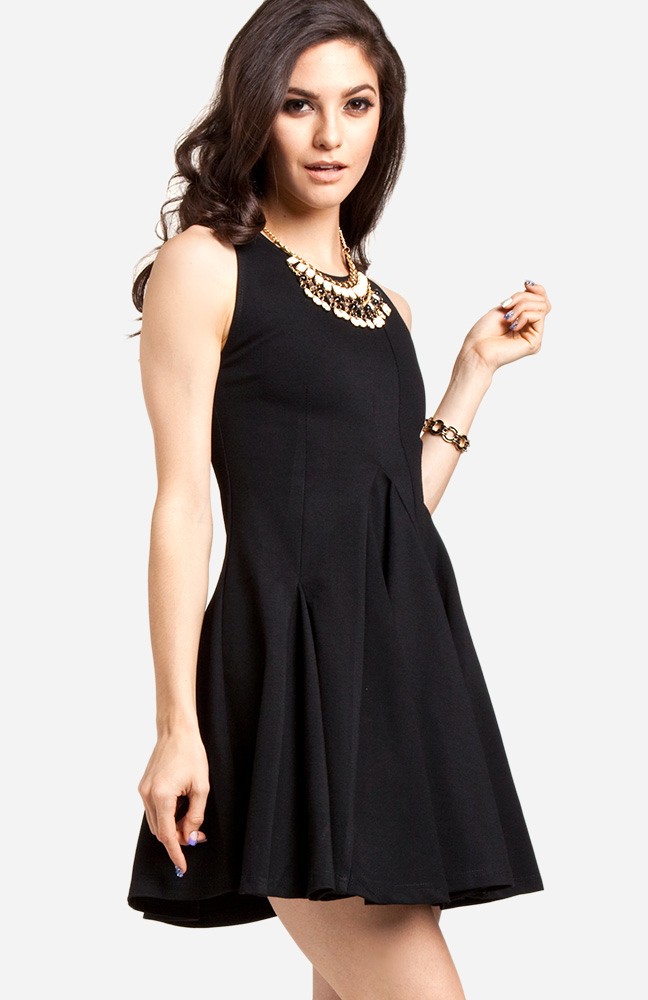 Structured Fit and Flare Dress in Black | DAILYLOOK