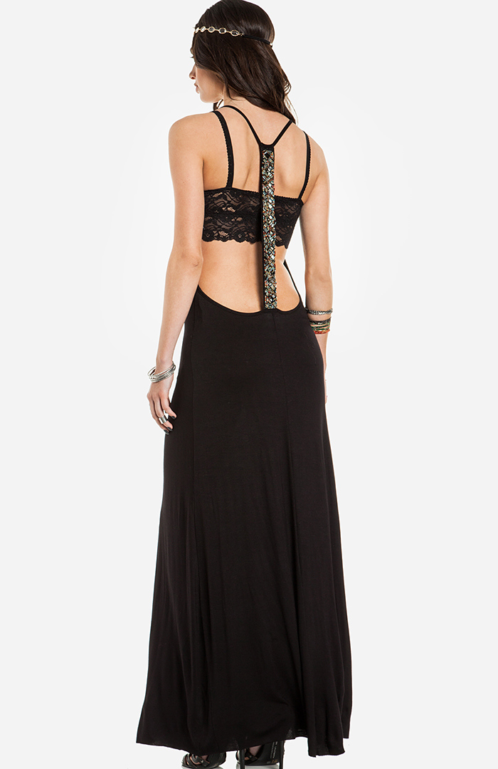 DAILYLOOK Beaded TStrap Maxi Dress in Black DAILYLOOK
