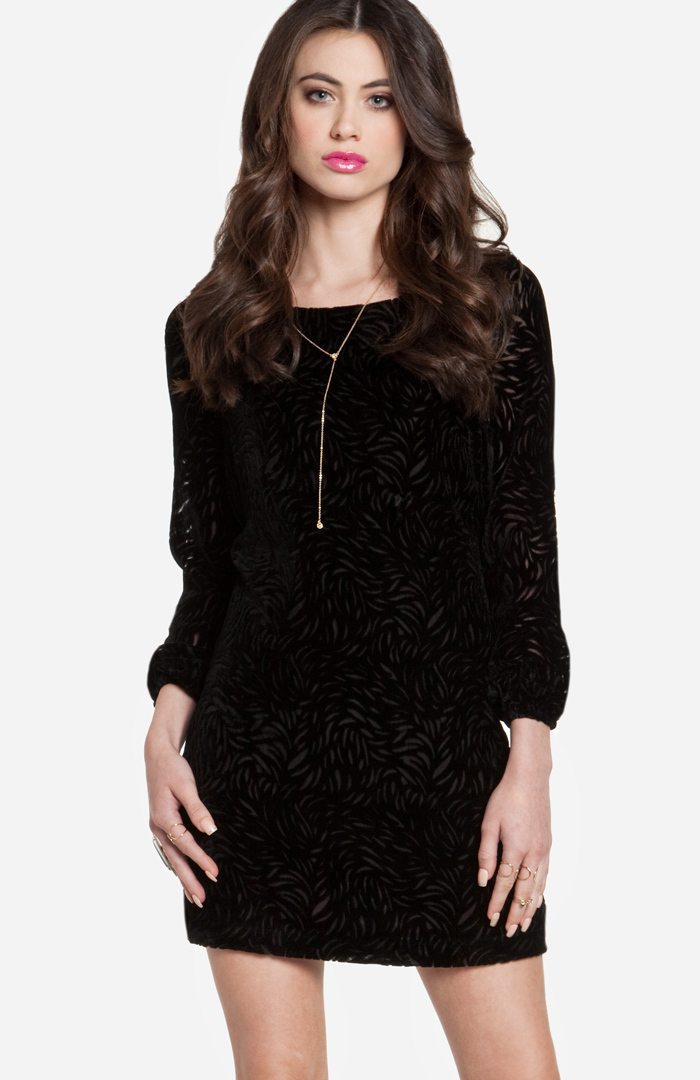 Velvet Burnout Shift Dress in Black | DAILYLOOK