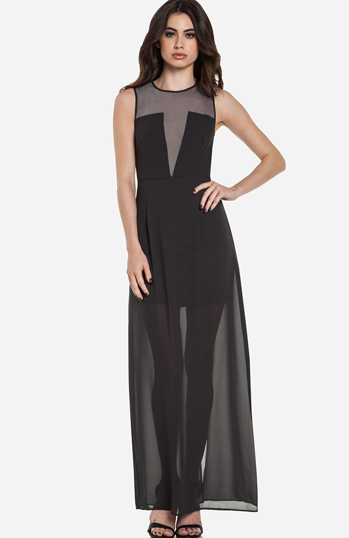 Sheer Maxi Dress in Charcoal DAILYLOOK