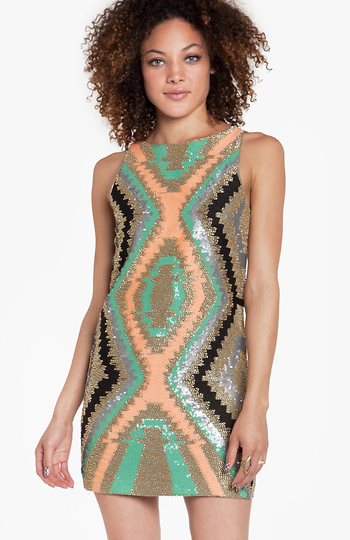 Beaded and Sequined Shift Dress Slide 1