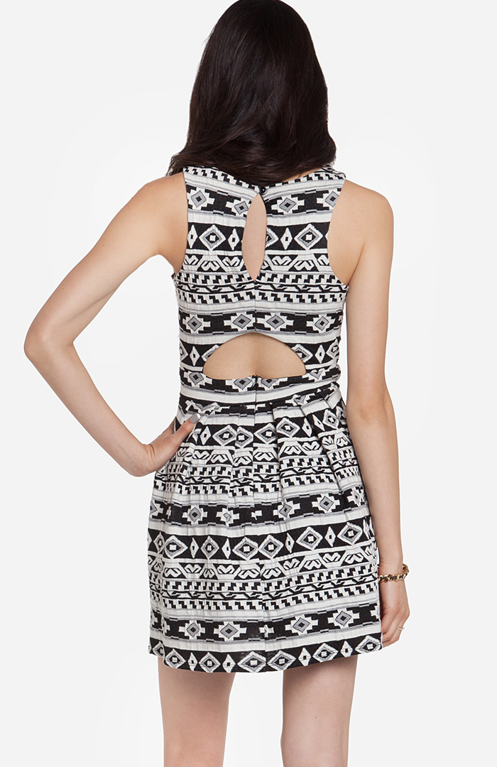 Draped Cowl Neck Aztec Knit Dress