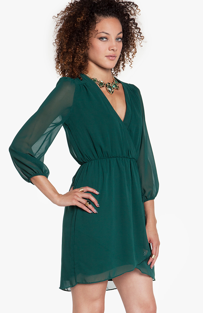 Chiffon Wrap Dress in Green | DAILYLOOK