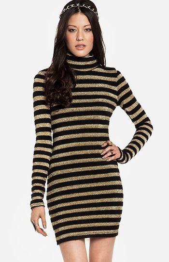 Mesh and Angora Striped Dress Slide 1