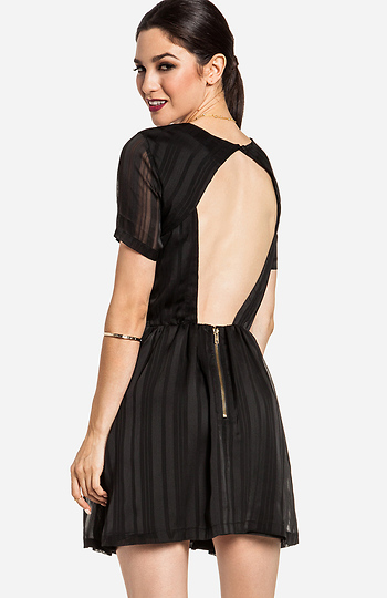 Lucca Couture Sheer Striped Open Back Dress Slide 1