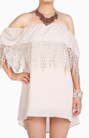 Off The Shoulder Lace Trim Dress Slide 1