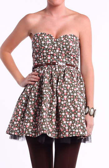 Cotton Flower Dress with Patent Belt Slide 1