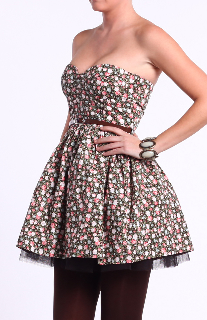 Cotton Flower Dress with Patent Belt by Sans Souci
