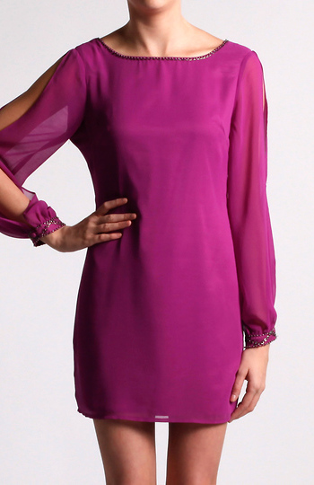 Shift Dress with Embellished Trim Slide 1