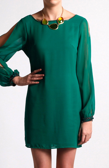 Shift Dress with Embellished Trim Slide 1