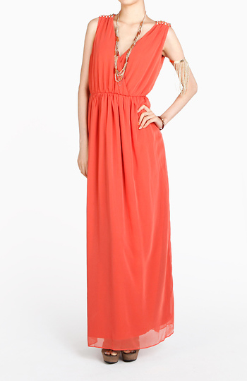 Studded Shoulder Faux Wrap Maxi Slide 1