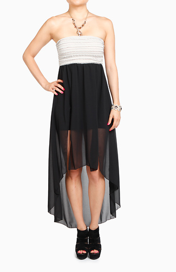 Dark Chiffon High-Low Slit Dress Slide 1