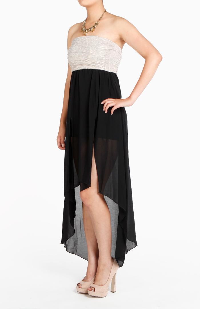 17115 Black Back Strap Chiffon Slit Dress main image 0