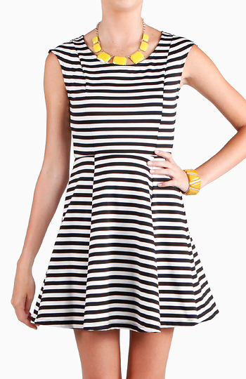 Striped Fit and Flare Dress Slide 1