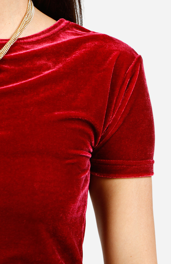 Short Sleeve Velour Dress in Burgundy DAILYLOOK