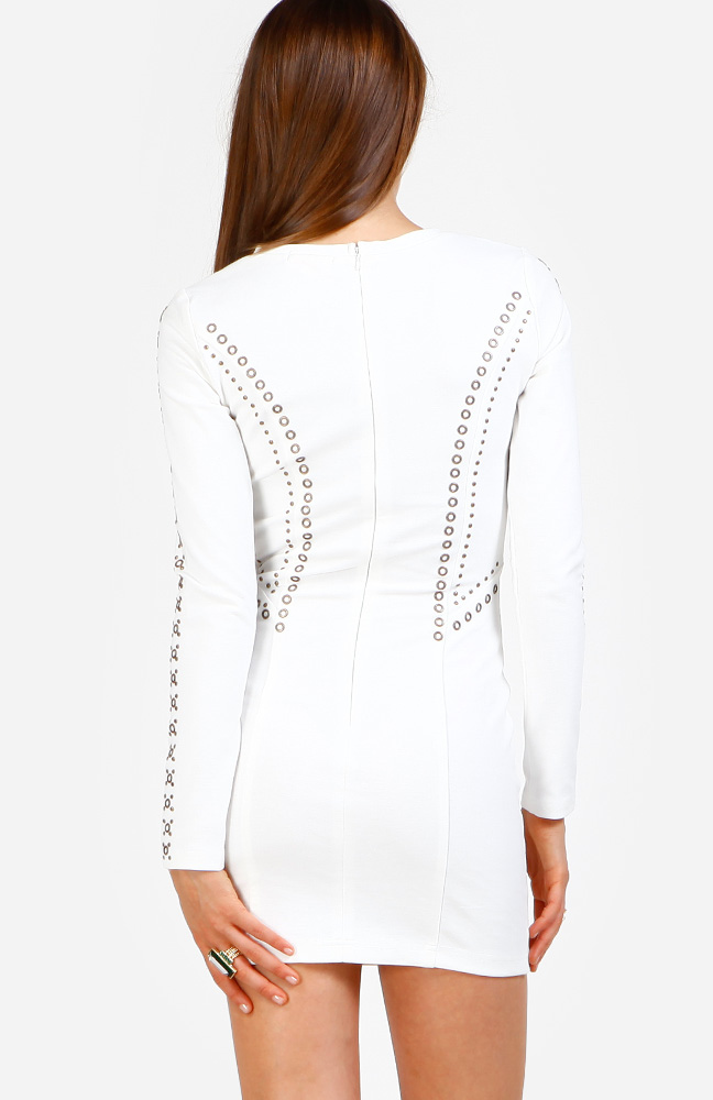 Rivet Studded Dress in White DAILYLOOK