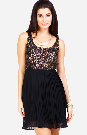 Sequin Bodice Pleated Dress Slide 1