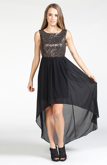 Sequin Bodice High-Low Maxi Dress Slide 1