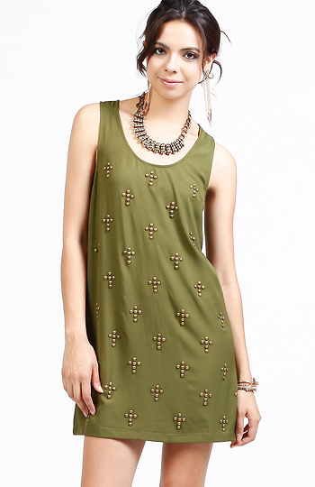 Studded Cross Shift Dress Slide 1