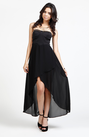 Spike Bustier High Low Dress in Black | DAILYLOOK