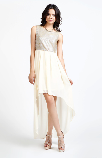 Crinkled Metallic High Low Maxi Dress Slide 1