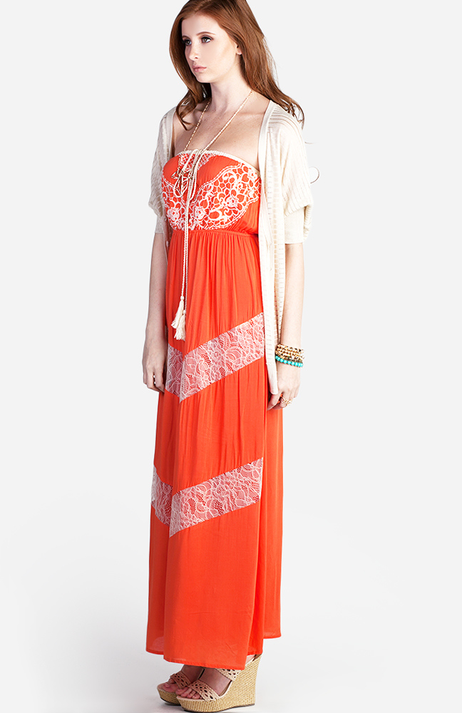 Embroidered Floral Maxi Dress in Orange DAILYLOOK