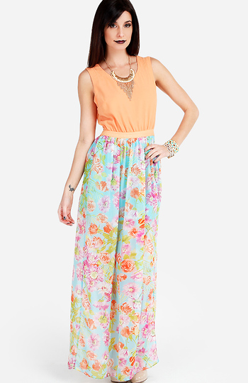 Floral Print Slit Maxi Dress Slide 1
