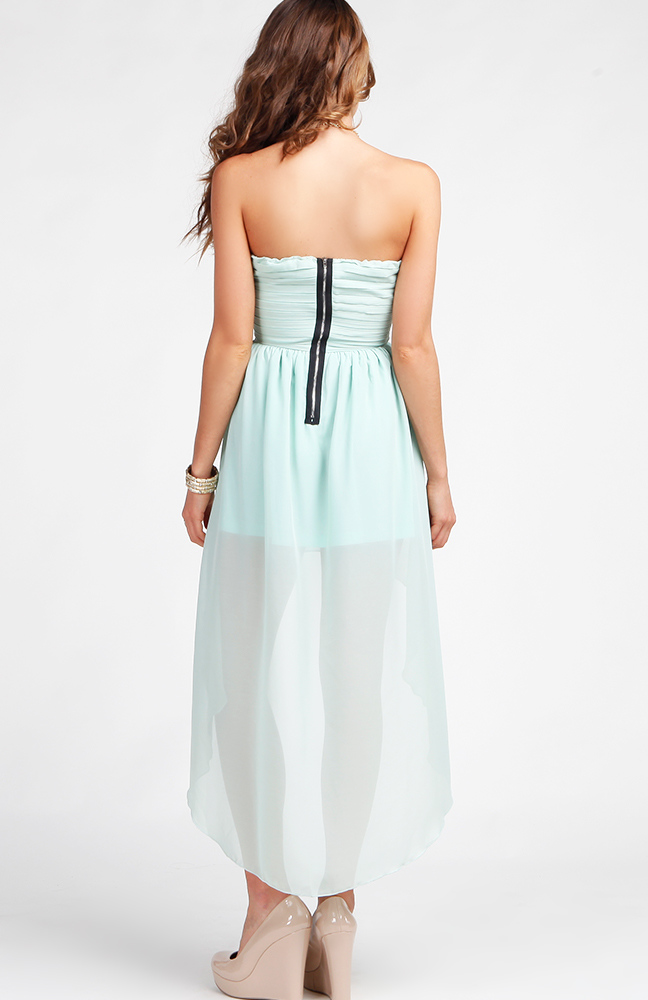 High Low Strapless Pleated Dress in Mint DAILYLOOK