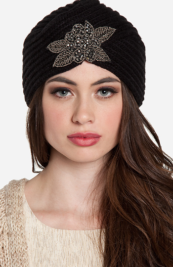 Beaded Flower Turban Beanie Slide 1