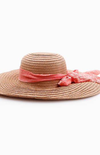 Coral Scarf Wide Brim Hat Slide 1