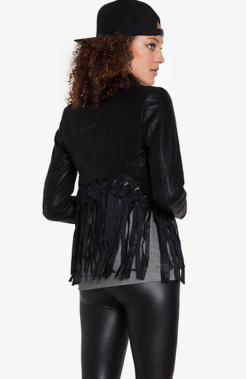 Glamorous Vegan Leather Fringe Jacket Slide 1