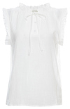 Mod Ref Half Placket Ruffled Sleeveless Top