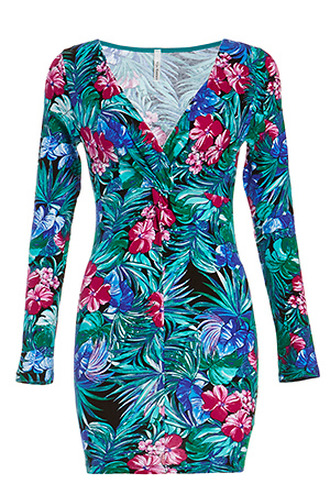 Tropical Knit Bodycon Dress Slide 1