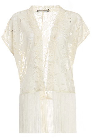 Lace Fringe Kimono Slide 1