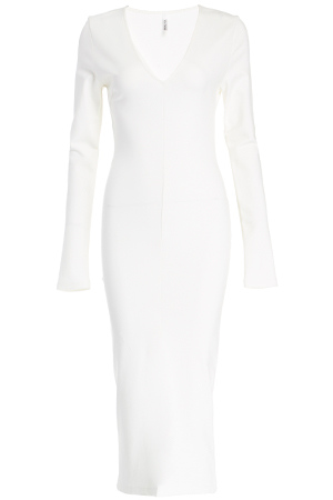 Long Sleeve Bodycon Midi Dress in White | DAILYLOOK