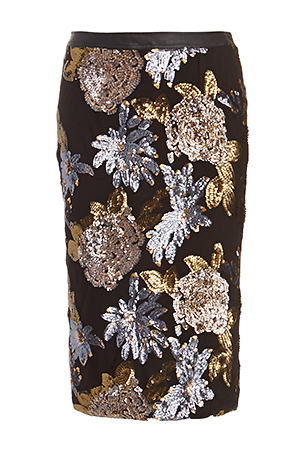 J.O.A. Floral Sequin Pencil Skirt Slide 1