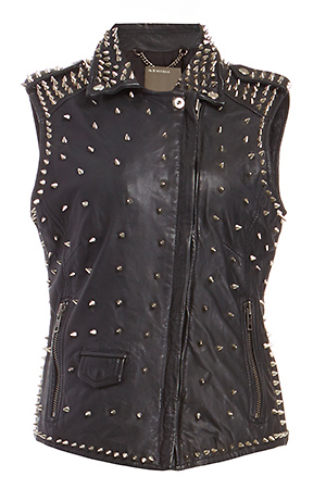 MUUBAA Limited Kate Sleeveless Studded Leather Biker Vest Slide 1