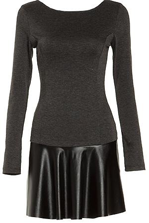 Knit and Leatherette Skater Dress Slide 1