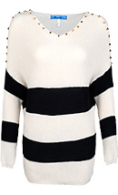 Striped Spike Shoulder Sweater Slide 1