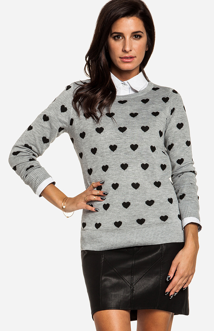 Heart Print Sweater in Grey DAILYLOOK