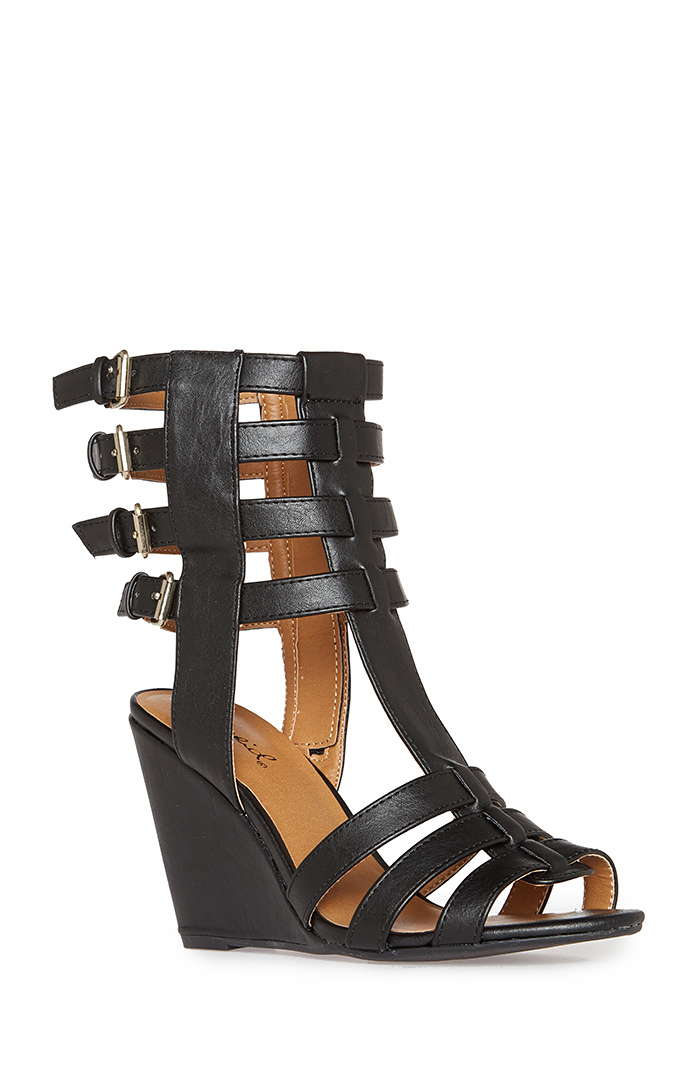 black gladiator sandals wedge