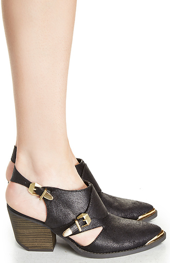 black ankle cut out booties