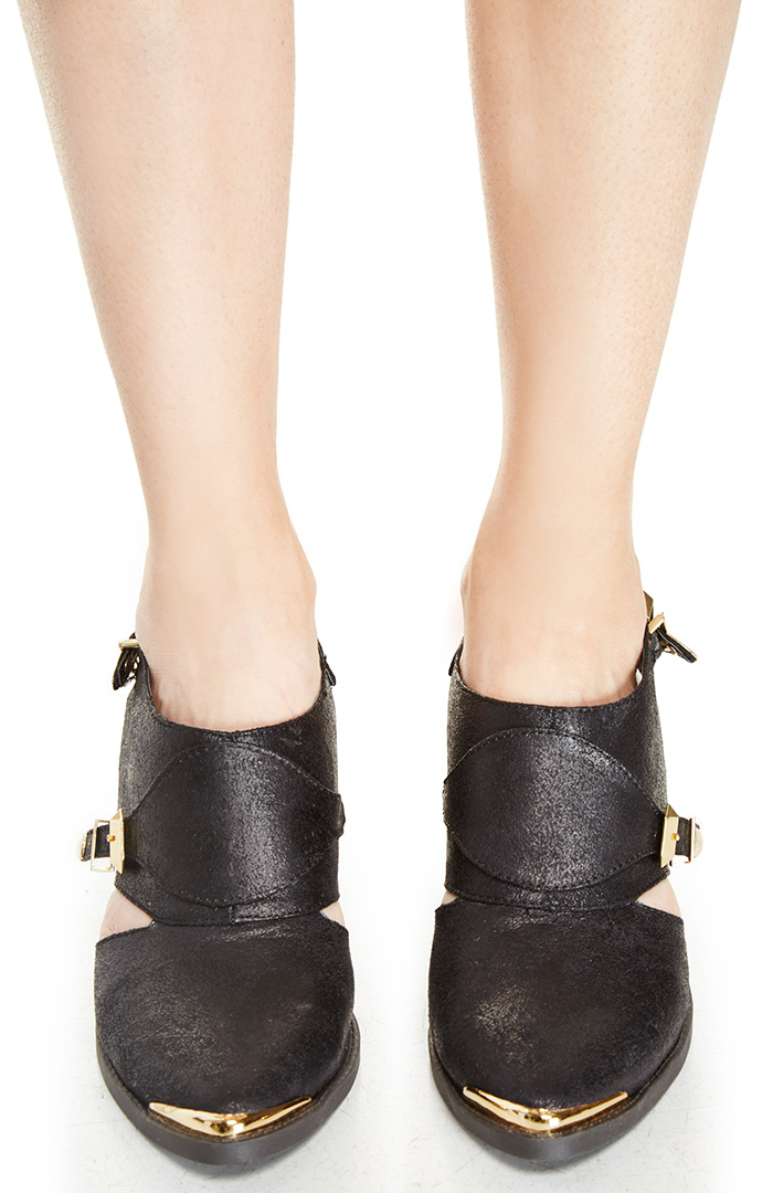 black cut out booties