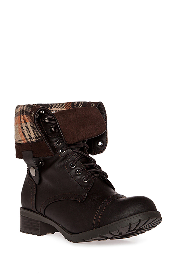fold over combat boots with plaid inside