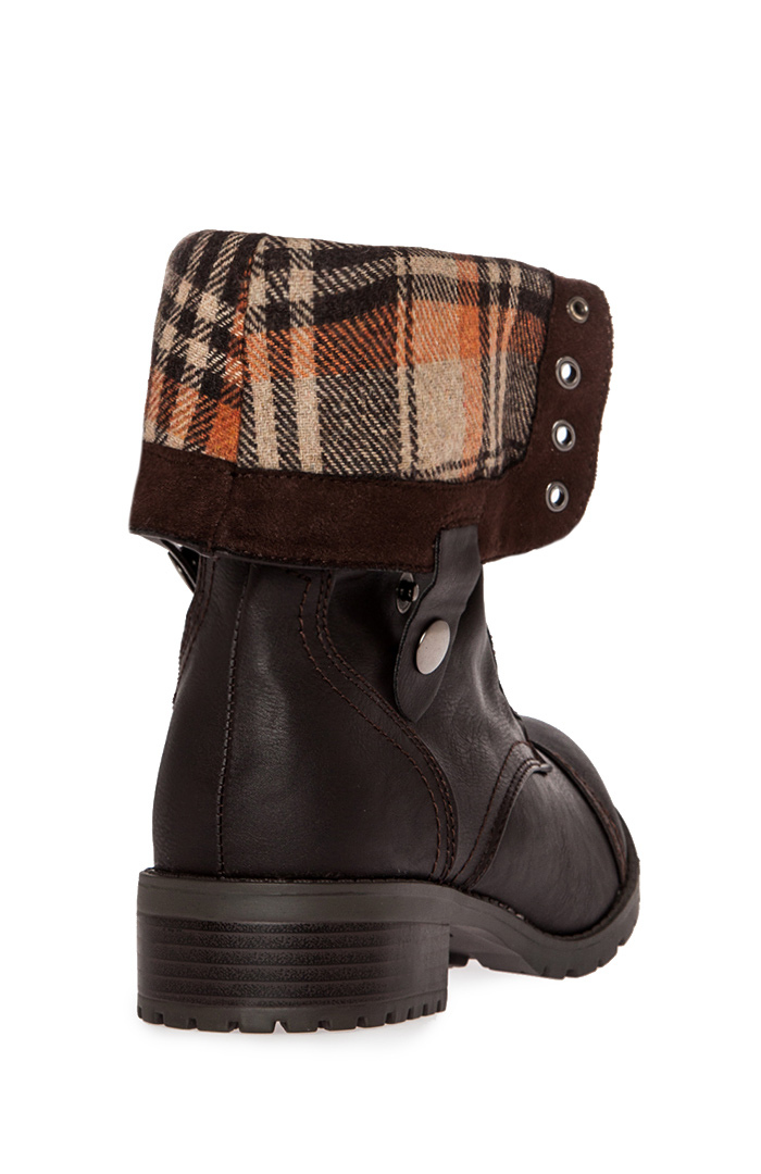 fold over combat boots with plaid inside