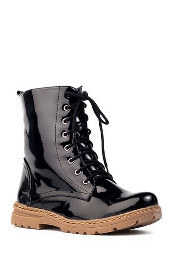 High Gloss Combat Boots in Black | DAILYLOOK