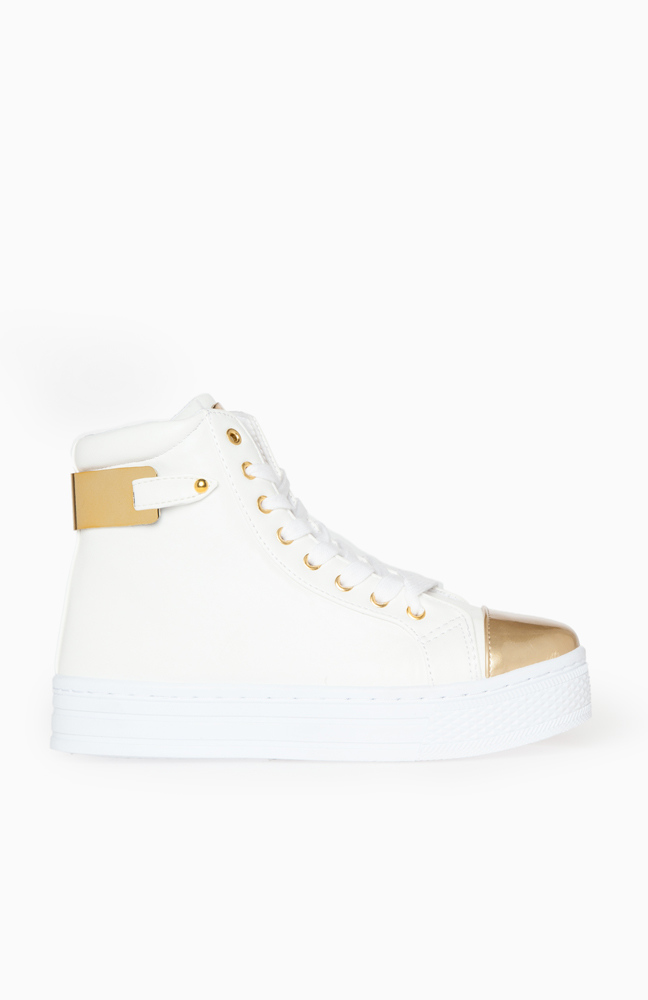 gold platform trainers womens