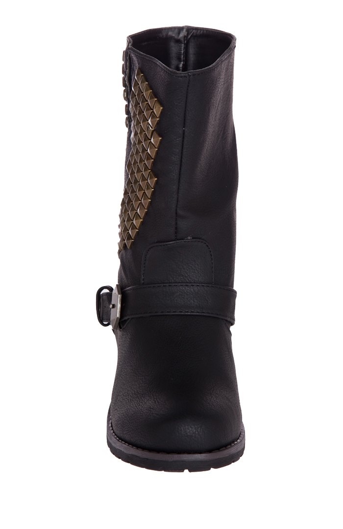 black buckle studded boots