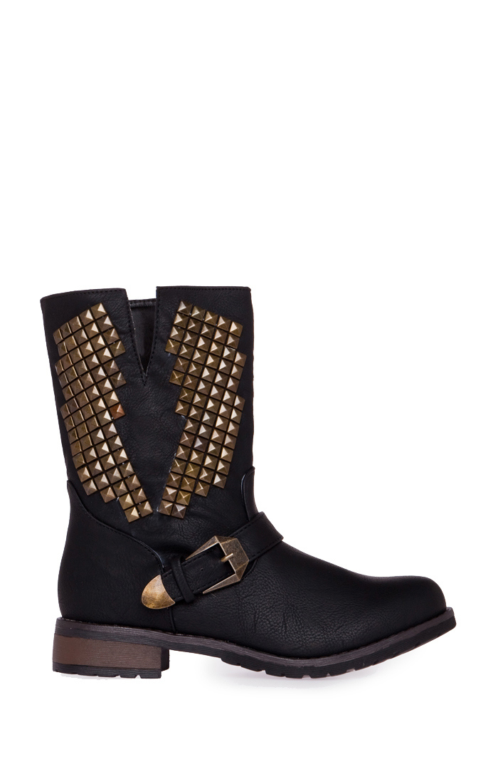 black buckle studded boots